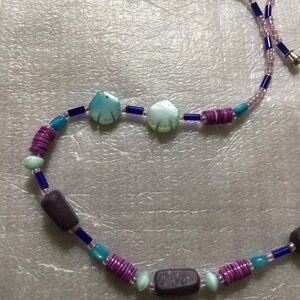 Purple and Blue Beaded Fish Necklace